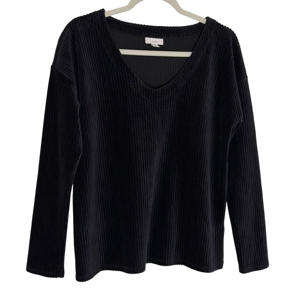 J Jill Corduroy Top Blouse Shirt V Neck Pullover Black S